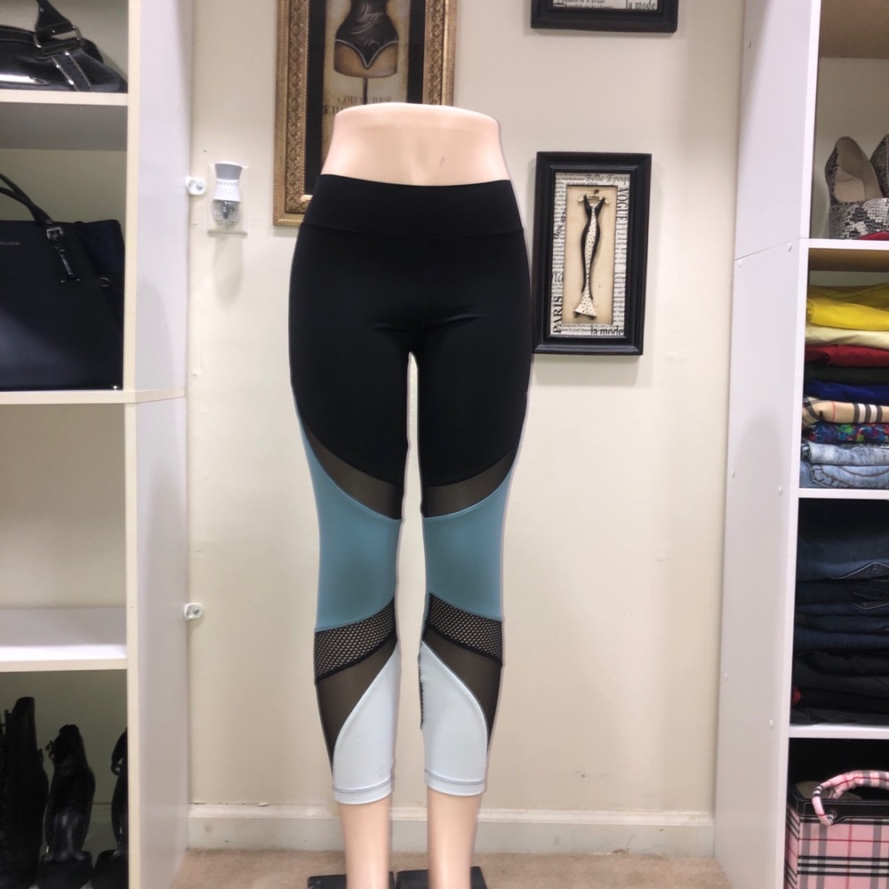 Victoria's Secret Black and Blue-Grey Colorblock Capri Leggings